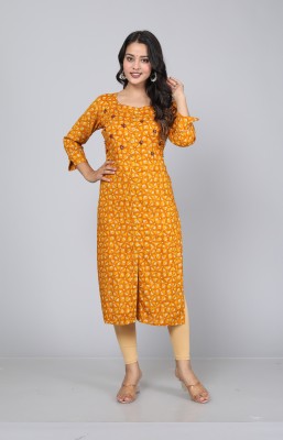 Highlight fashion export Women Printed Straight Kurta(Yellow)