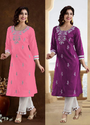 SISTO Women Chikan Embroidery Straight Kurta(Multicolor)