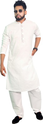 House of Aqss Men Solid Straight Kurta(White)