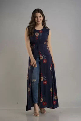 tanvi creation Women Floral Print Frontslit Kurta(Blue)