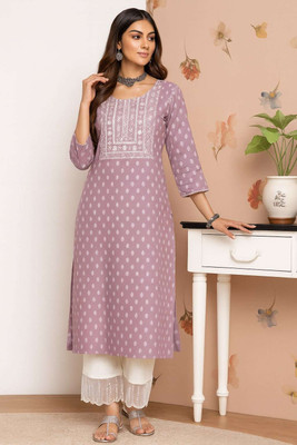 Sangria Women Embroidered Straight Kurta(Purple)