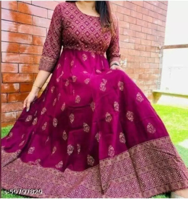 Aperture Women Printed Anarkali Kurta(Purple)