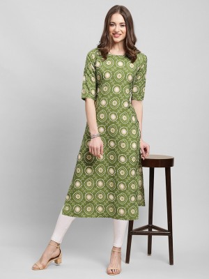 EthnicBasket Women Printed A-line Kurta(White, Beige, Green)