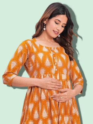 HOUSE OFF COMMON Women Printed Anarkali Kurta(Yellow)