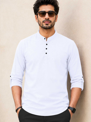 VeBNoR Men Solid Straight Kurta(White)