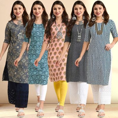 1 Stop Fashion Women Printed Straight Kurta(Multicolor)