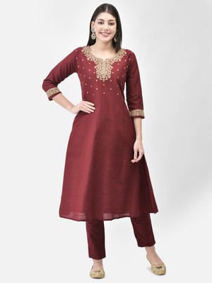 Span Women Self Design A-line Kurta(Red)