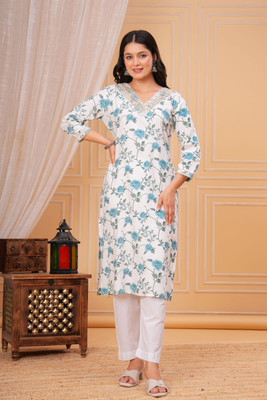 Deepyog Women Printed Straight Kurta(Multicolor)