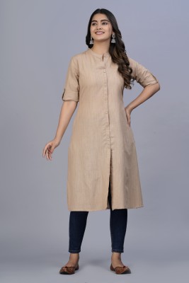 Dizon Women Solid A-line Kurta(Beige)