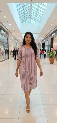 sofiacollection Women Striped, Embroidered Straight Kurta(Pink)