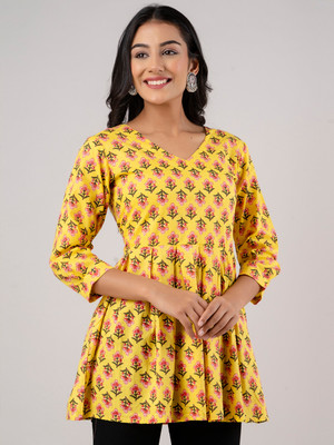Feranoid Retail Women Floral Print A-line Kurta(Yellow)