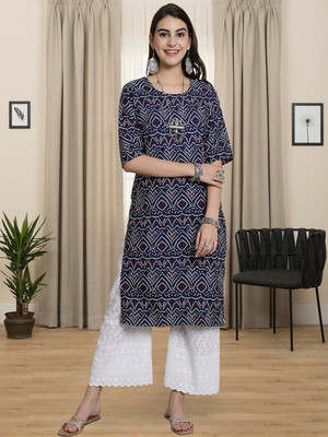 1 Stop Fashion Women Printed A-line Kurta(Blue)