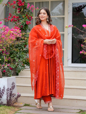 TVASMI Embroidered Anarkali Kurta, Bottom & Dupatta Set