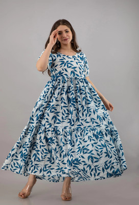 INSTA CRAFT Women Kalamkari Anarkali Kurta(Blue)