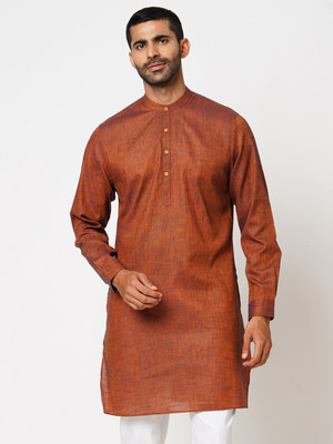 Indivisual Men Solid A-line Kurta(Brown)