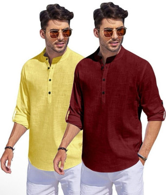 GUYS HUBB Men Solid Straight Kurta(Multicolor)