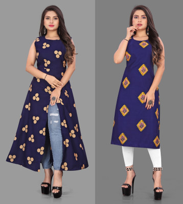 tanvi creation Women Printed Straight Kurta(Blue)