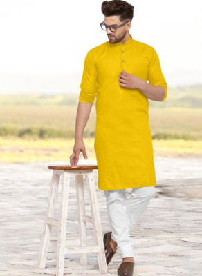 Rashmi Genz Men Printed Straight Kurta(Yellow)