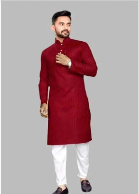 Shivgarmets Men Striped A-line Kurta(Maroon)