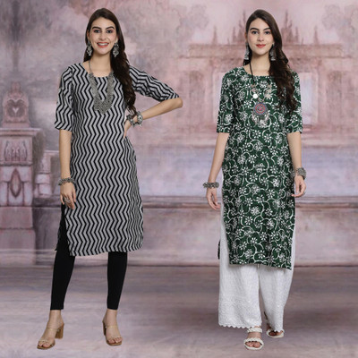 Moda Rapido Women Printed Straight Kurta(Multicolor)