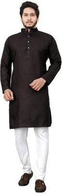 OMKAR EN TRENDS Men Printed Straight Kurta(Black)