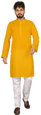 ASTITVA Men Solid A-line Kurta(Yellow)