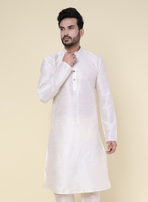 W & G Men Solid Straight Kurta(White)