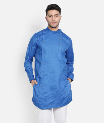 ARMAAN ETHNIC Men Self Design, Checkered Asymmetric Kurta(Blue)