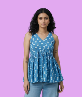 MISHTI TEXTILE Beach Wear Printed Women Blue Top