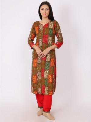 JYOTI S JOYFUL JUNCTION Women Printed Straight Kurta(Red)