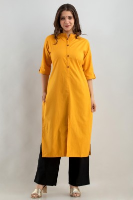 Pahal Attire Women Solid Straight Kurta(Yellow)