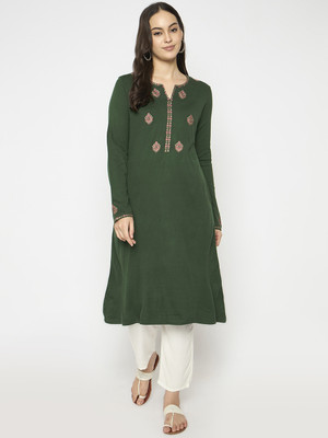 VIAZAA Women Embroidered A-line Kurta(Green)