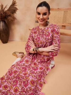 Brown Era Women Printed Straight Kurta(Pink)