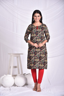 rashmi shree creation Women Printed Straight Kurta(Black)