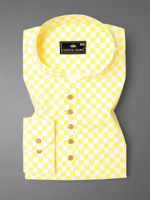 french crown Men Printed Straight Kurta(White, Yellow)