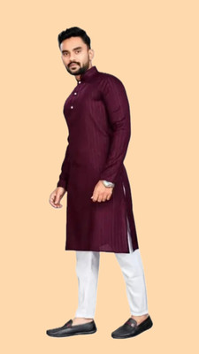 HouseOfCommon Men Solid A-line Kurta(Purple)
