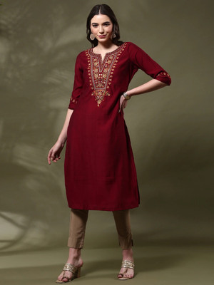 ANOUK Women Embroidered Straight Kurta(Multicolor)