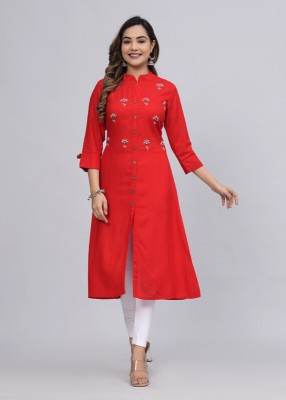 Mauka Women Solid Straight Kurta(Red)