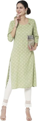 Vedic Women Printed Straight Kurta(Green)