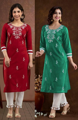 SISTO Women Embroidered Straight Kurta(Multicolor)