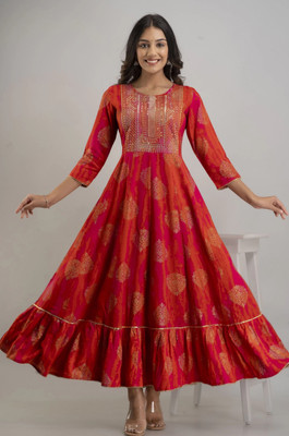 anushansa Women Printed Anarkali Kurta(Red)