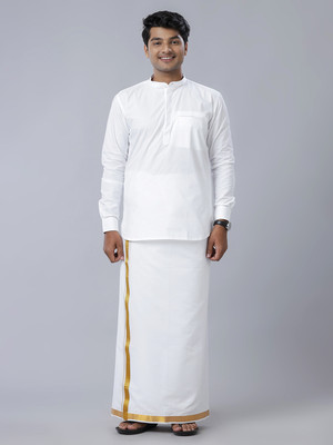 Ramraj Cotton Men Solid Straight Kurta(White)