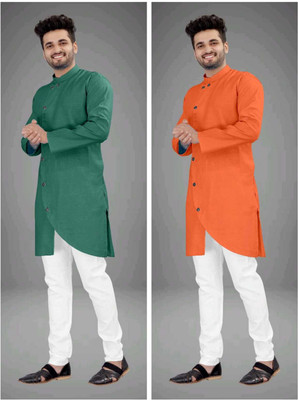 CRYSTALREVENUE Men Solid Trail Cut Kurta(Multicolor)