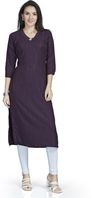 Nioni Women Striped Straight Kurta(Purple)