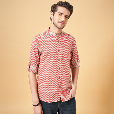 Indus Route by Pantaloons Men Printed A-line Kurta(Orange)