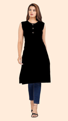 Adgood fashion Women Printed Straight Kurta(Black)