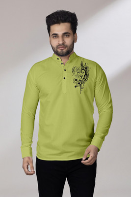Kavyangle Creation Men Printed Straight Kurta(Light Green)