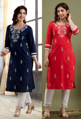 SISTO Women Chikan Embroidery A-line Kurta(Multicolor)