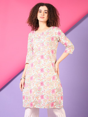 V-MART Women Printed A-line Kurta(Pink)