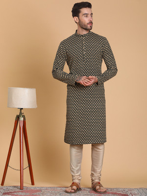 Tabard Men Printed Straight Kurta(Green)